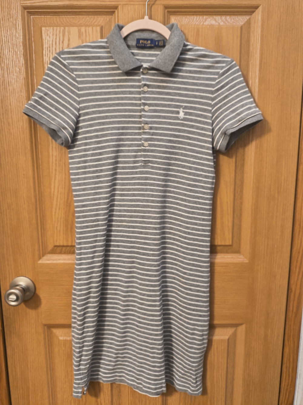 Ralph Lauren Gray & White Striped Polo Midi Dress
